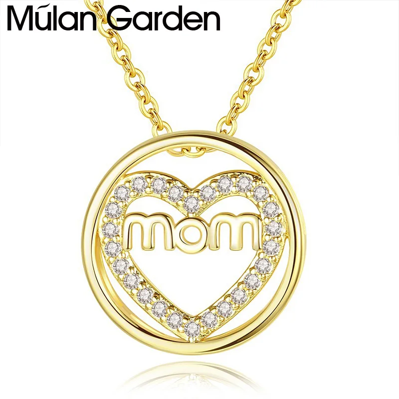 Mom Letter Neckalce Mother's Day Jewelry Gift Zircon Heart Pendant Gold Silver Color Chain Choker Necklace Hot Sale Accessories |