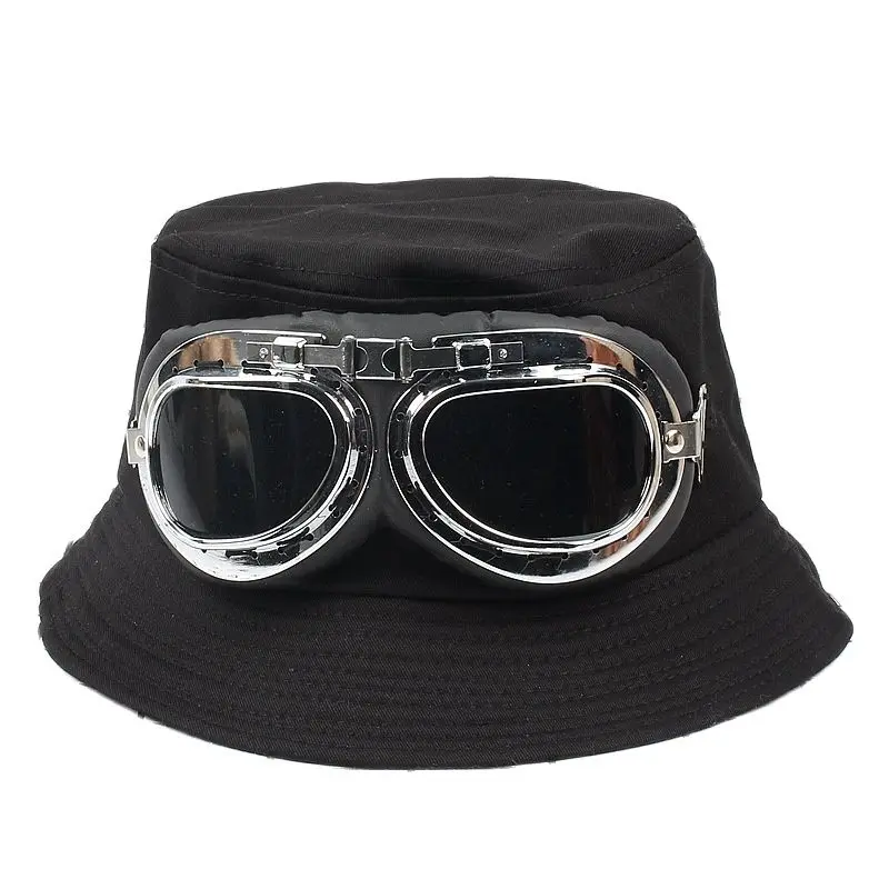 

Designers Black Bucket Fisherman Hat Female Pilot Glasses Basin Hat Fashion Street Hat Men And Women