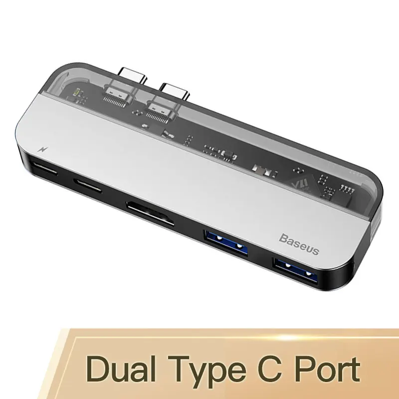 Dual Type C Gray Baseus USB C концентратор 3,0 Для Macbook Pro Surface HDMI Thunderbolt 3 адаптер питания мульти USB 3,0 USB-C type C концентратор для huawei Matebook - Цвет: Dual Type C Gray