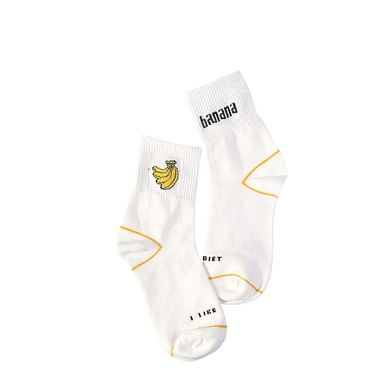 1 Носки для женщин и девочек; Новинка; белые хлопковые носки с буквенным принтом; милые женские носки с динозавром из мультфильма, молоком и бананом; meias - Цвет: 1