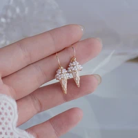 korean delicate texture full pearl ice cream earring cute creative 14k platedl gold drop earring minimalist tiny brincos jewelry