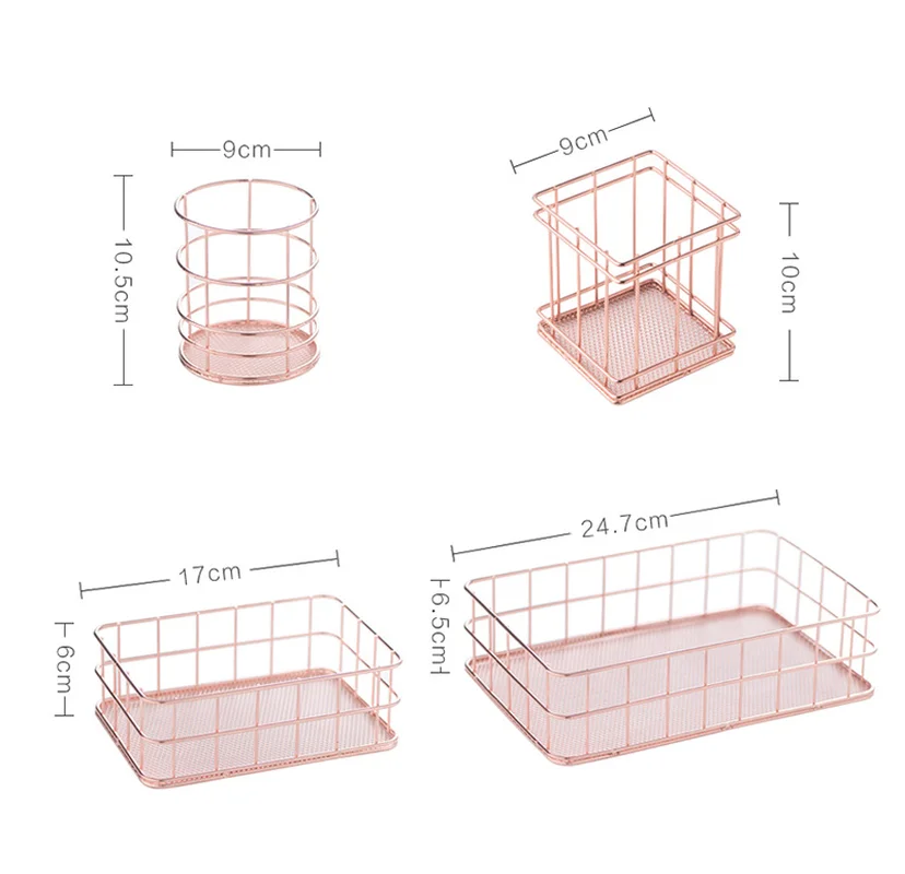 Nordic Rose Gold Metal Storage Basket Iron Hanging Vintage Jewelry Holder Organizer Rack Desktop Decor | Дом и сад