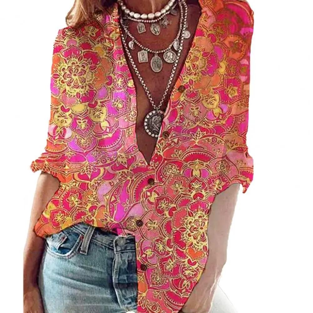 Летняя женская рубашка с цветочным принтом и рукавом до локтя летняя