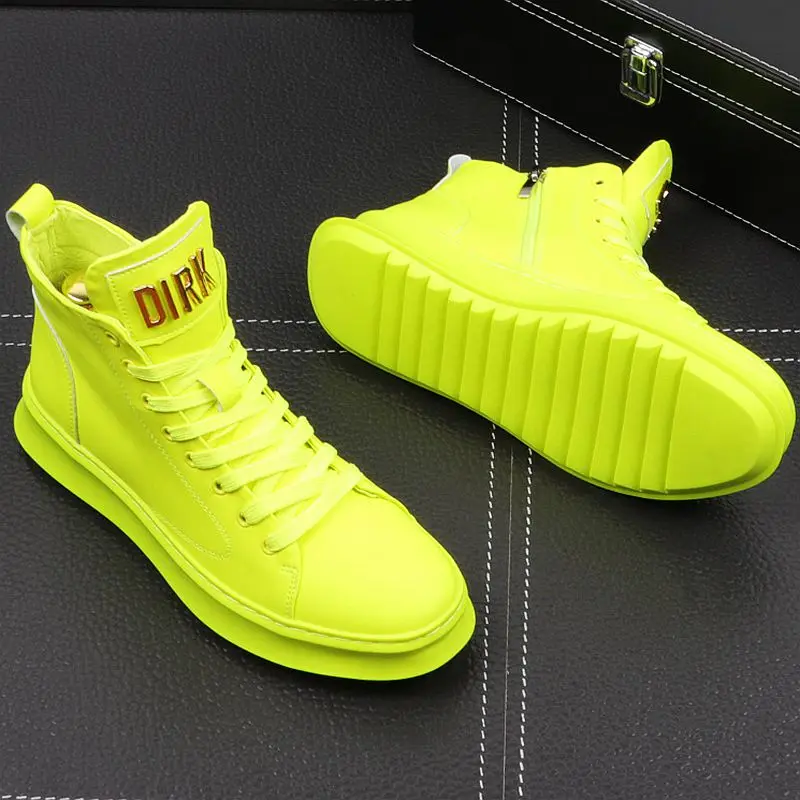 

2021 Men Brand Designer Rivet Yellow White Shoes Causal Flats Moccasins Male High Top Rock Hip Hop Shoes For Man