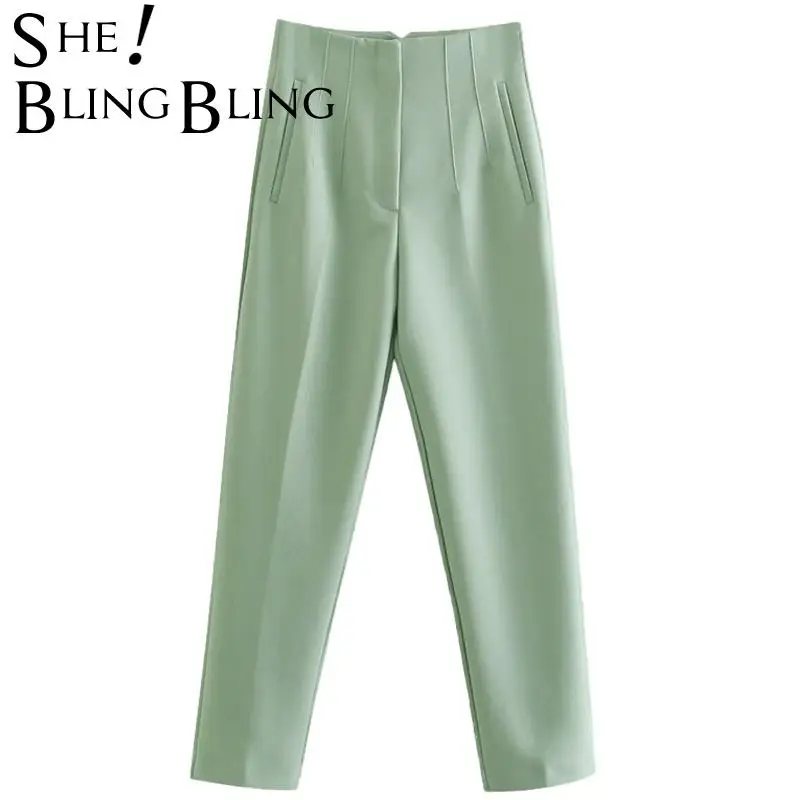SheBlingBling 2021 женские брюки Za костюмы с высокой талией шикарные офисные бежевые на