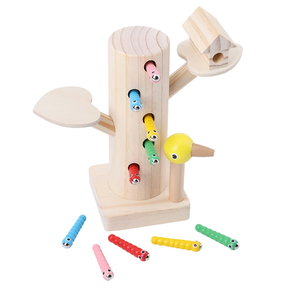 3D Монтессори Деревянные магнитные игрушки дятел съедает детей ловят червей