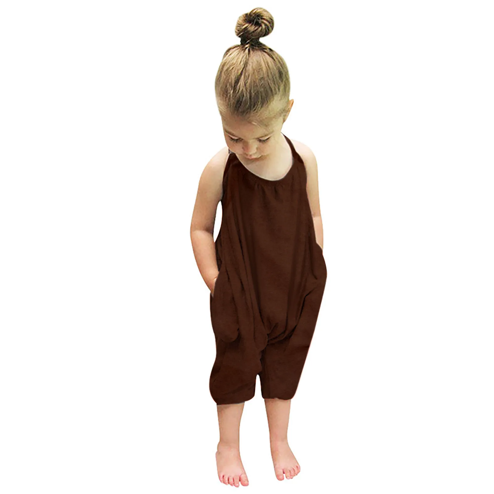 

ISHOWTIENDA Toddler Girls Baby Kids Jumpsuit One Piece Solid Color Romper Summer Outfits Baby Girl Cloth