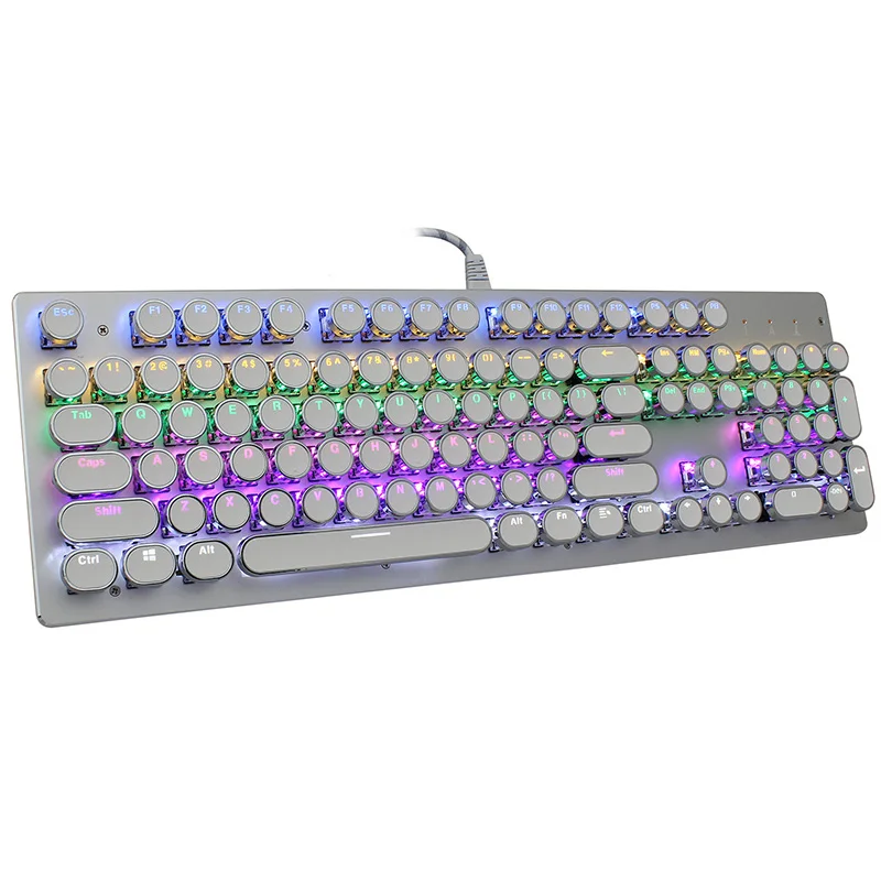 V800 Mechanical Keyboard, 104Keys Anti-Ghosting RGB Backlit Dustproof Blue Axis Gaming Keyboard,Metal Panel,Retro Round Keycaps