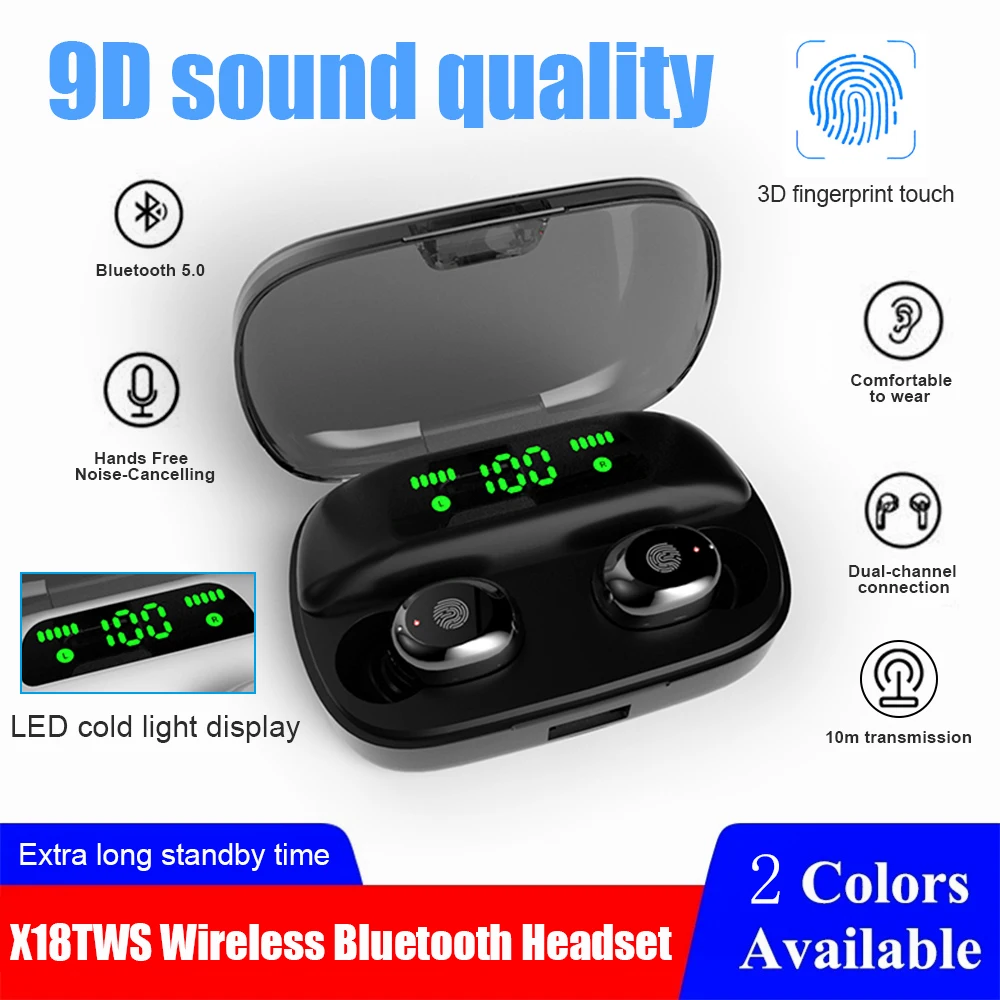 

X18tws Wireless Bluetooth 5.0 Earbuds Mini Earphones Stereo In-Ear Headphones Built-in Mic with Charging Case for Sport Gym