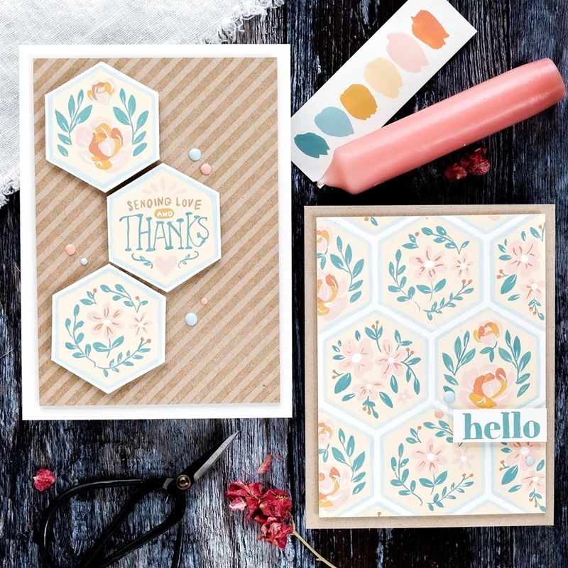 

Stamps and Dies 2021 New Metal Cutting Dies Scrapbooking For Paper Making Hexagon Thanks Embossing Frame Card Craft Sets