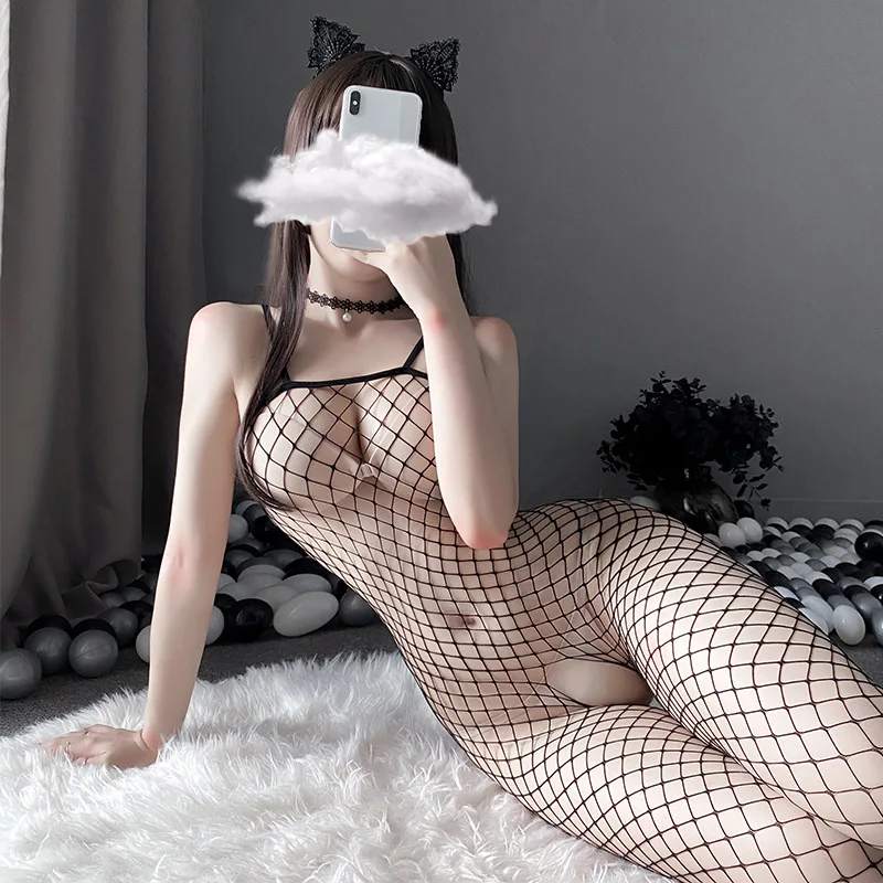 

Perspectiva quente tentação aberta virilha estilingue uma peça meias líquidas womens oco elástico pijamas roupa interior sexy li