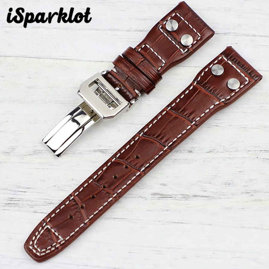 22mm Rivet Watch Bands for IWC Pilot Mark Chronograph Straps Black Brown Bracelets Belt Men pilot Military Wristband | Наручные часы