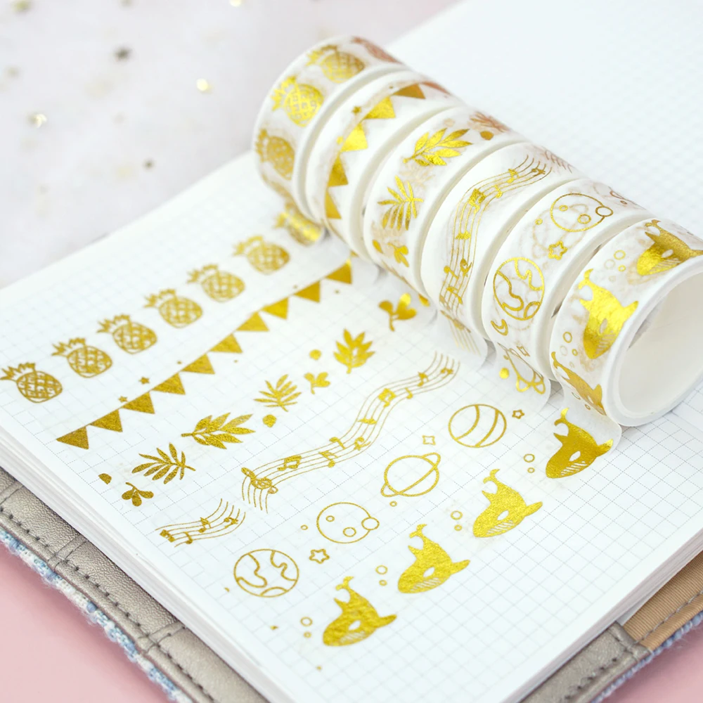 

Washi Tape Set Stationery 6Rolls Masking Tape Random Pattern Washitape Diy Gold Foil 3m School Supplies Decorative Adhesive Tape