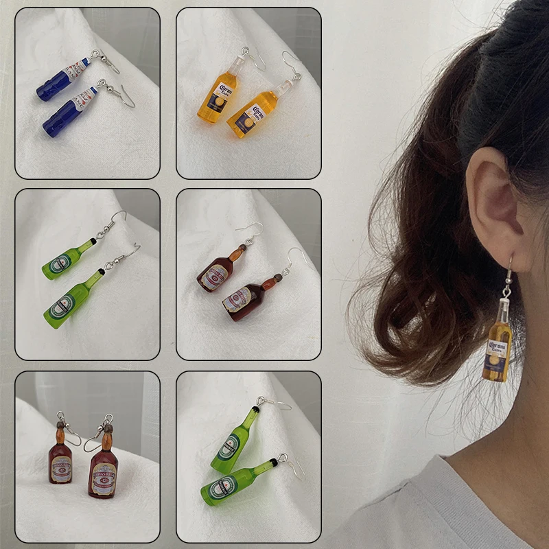 New Personality Beer Bottle Earring Female Cute Resin Fake Glass Earrings For Women Jewelry Creative Gift |