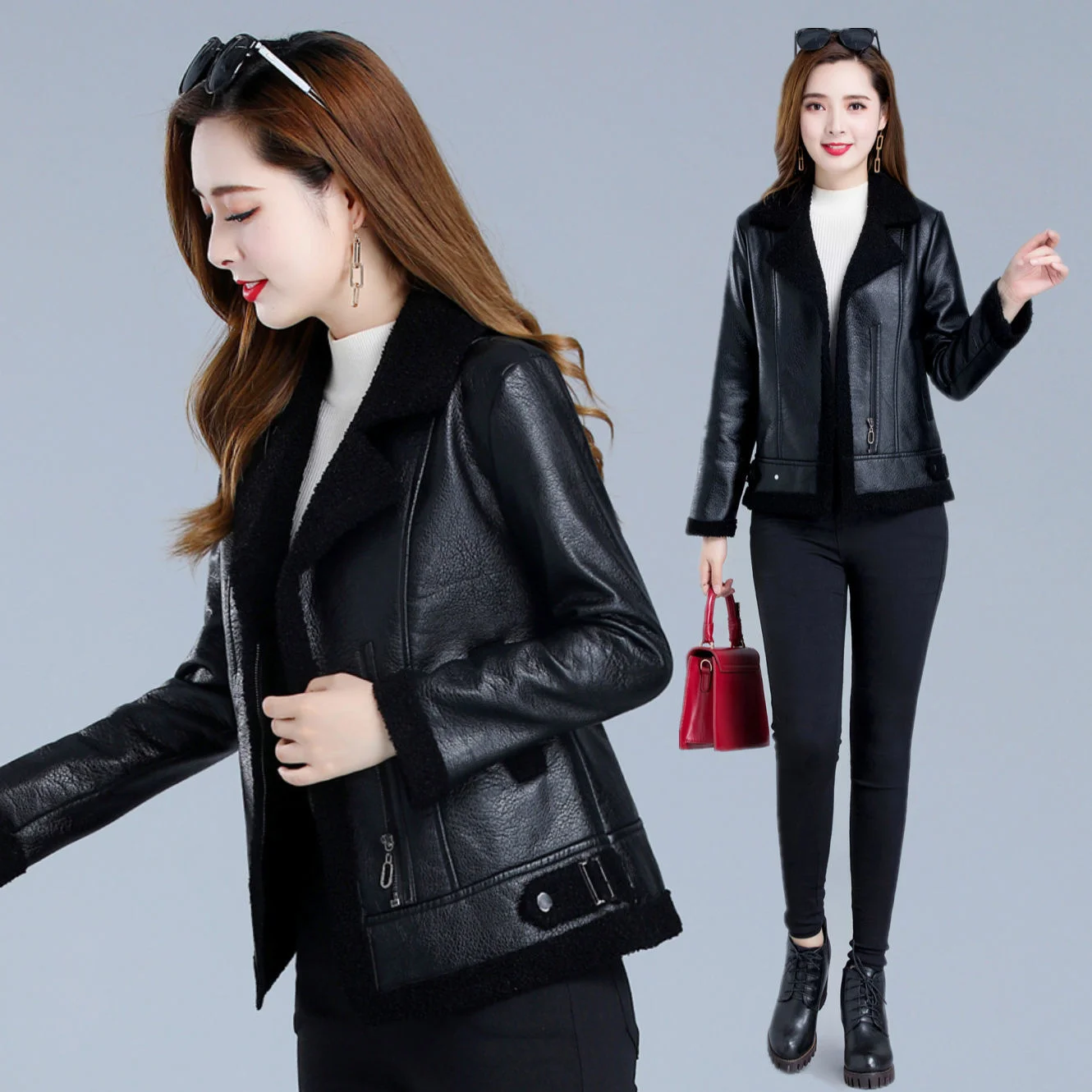 Plush Thickened Women's 2021 Autumn And Winter New Korean Pu Short Imitation Lamb Fur On Ladies Leather Coat Campera Mujer enlarge