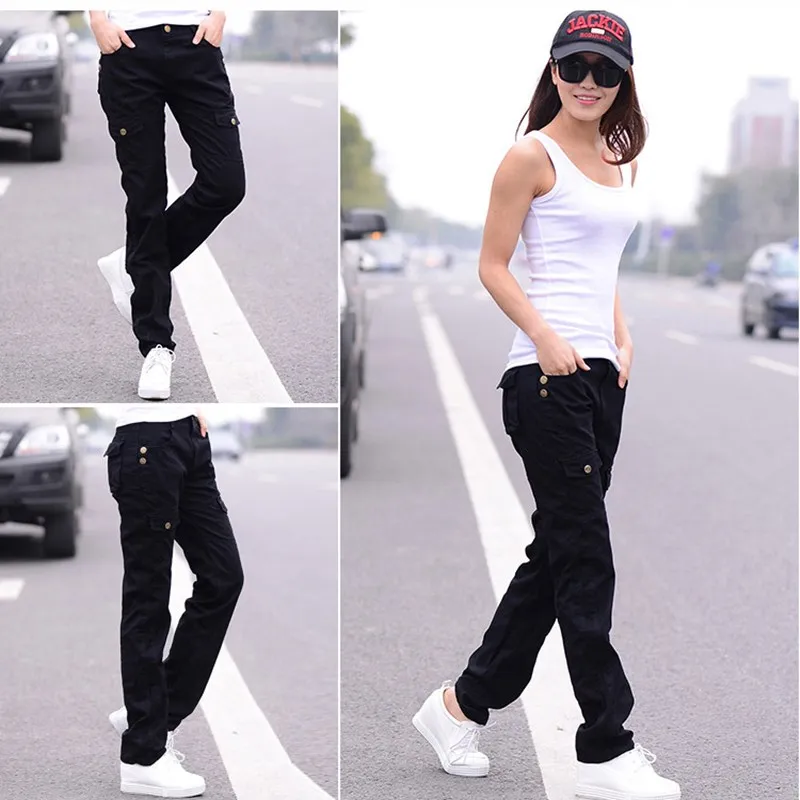 Женские хлопковые брюки карго в стиле милитари весенние повседневные свободные
