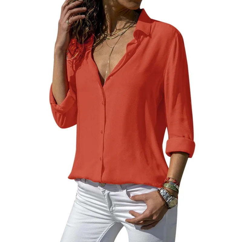 LEH Весенняя женская шифоновая блузка с длинным рукавом v образным вырезом