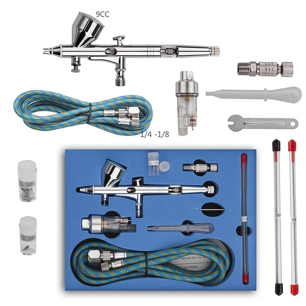 

0.3mm 0.5mm Spray Gun Set with Nozzle Cap Nail Art Desgin Mini Dual Action Airbrush Air Brush Paint Tattoo Cake Makeup Airbrush