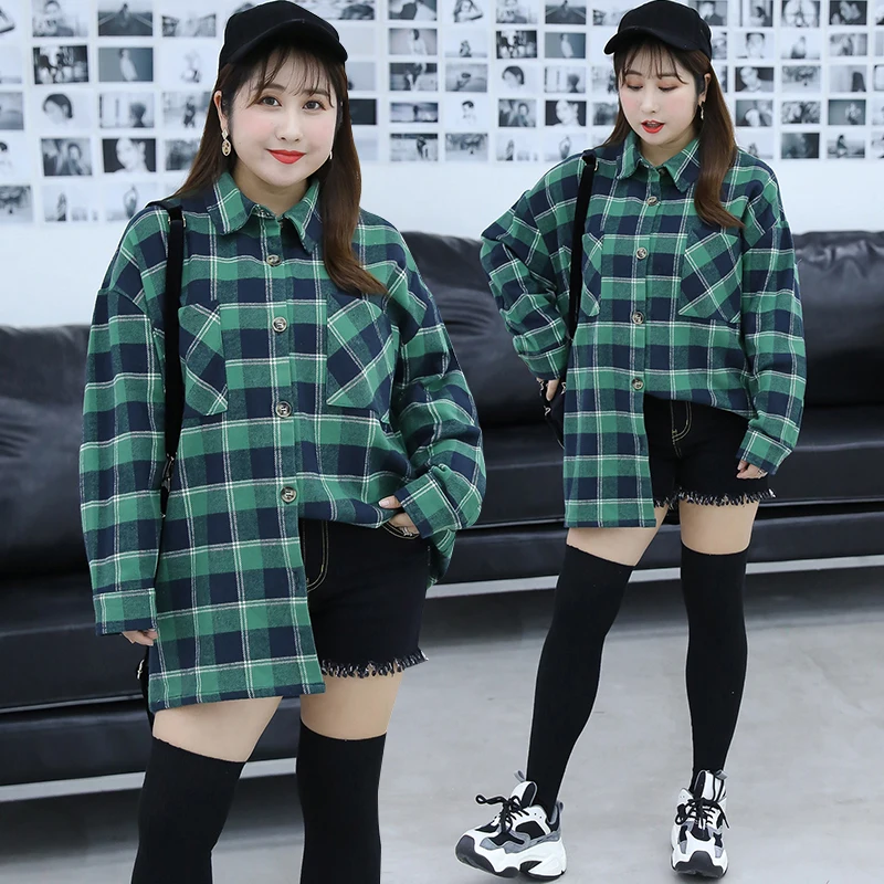 Корейский консервативный Стиль повседневные хлопковые свободные клетчатые с