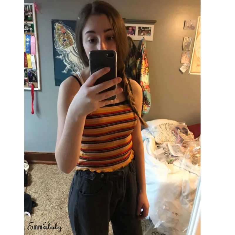 Hirigin женские сексуальные радужные цвета полосатые укороченные топы на