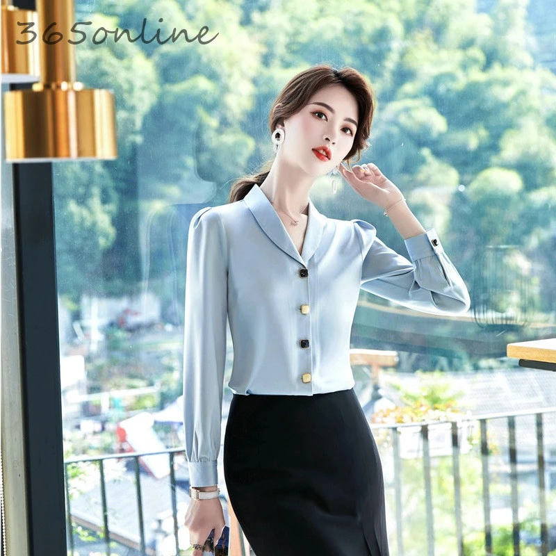 Блузка женская с длинным рукавом и V образным вырезом|Рубашки| |