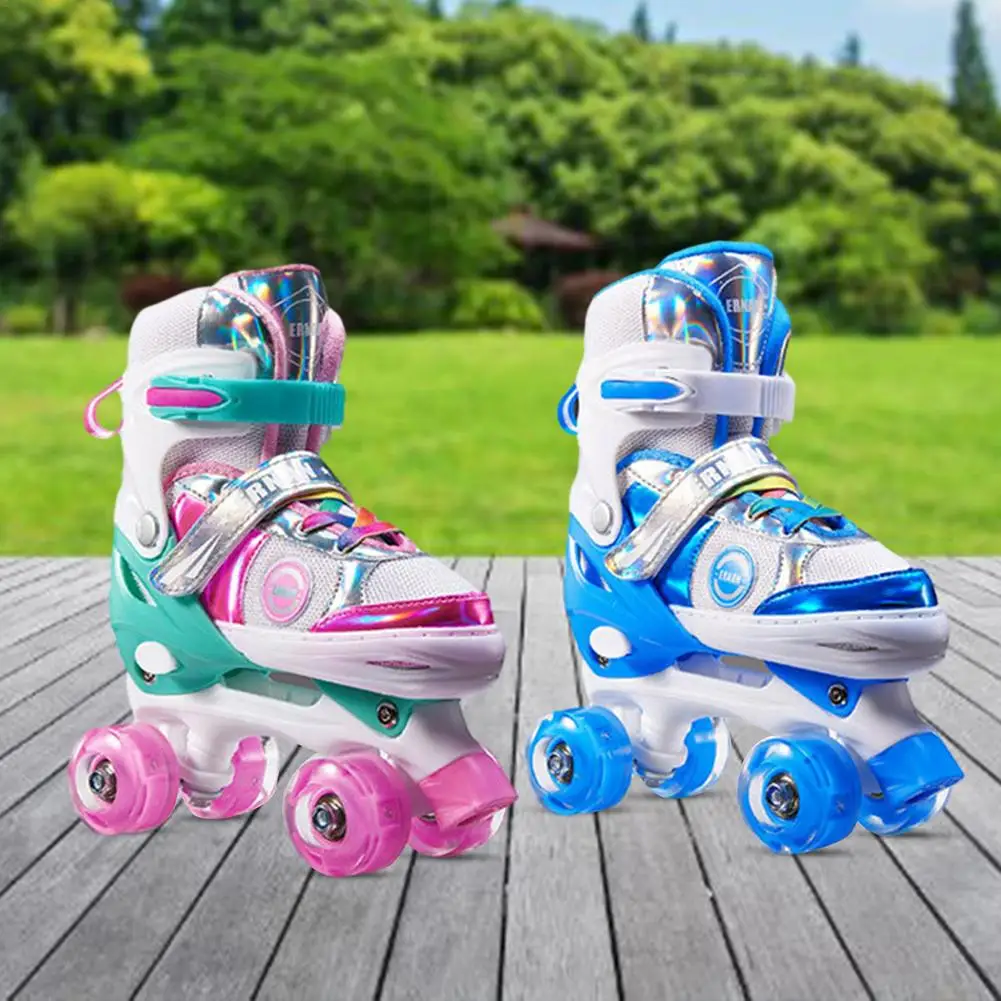 Children Adjustable Roller Skates 8 Wheels Are Shiny And Interesting Roller Skates Boys And Girls Four Roller PU Flash Skates