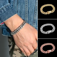 new luxury shiny inlaid rhinestone diamond cuban bracelet women men hip hop link chain 12mm width
