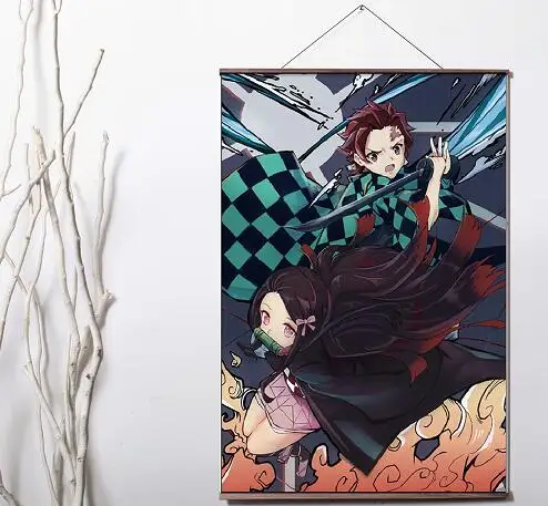 

Лот стиль убийца демонов: киметасу no Yaiba Tanjirou Nezuko аниме искусство холст печать плакат картина с твердой древесиной подвесной свиток