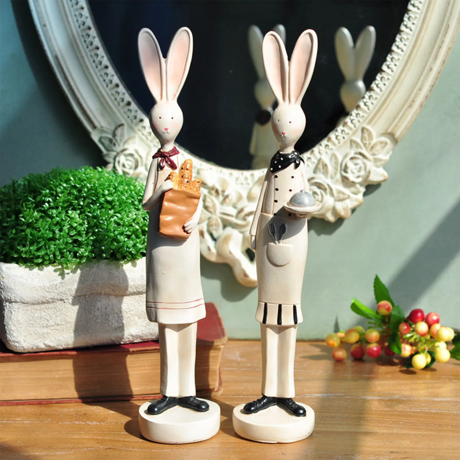 

Симпатичные парные статуи кролика, Аниме фигурки, друзья семьи, полимерные Свадебные поделки, подарок для девочки, кролик, кукла, украшение ...