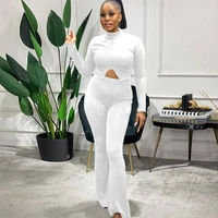 sexy two piece set turtleneck crop top flare pants long sleeve fall clothes for women tracksuit outfits matching sets
