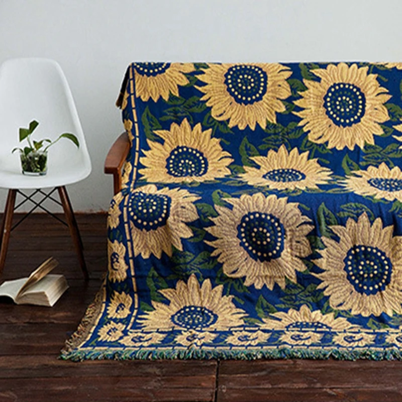 Американский кантри диванные одеяла подсолнухи декоративные Slipcover кидает на диван кровать путешествия коврики коврик-шарф кисточки