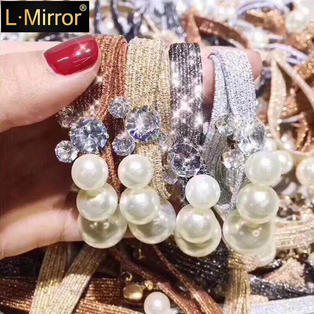 

L.Mirror 1Pcs Women Lady Gift Hair Rope Widen Elastic Ponytail Holder Rubber Band Pearl