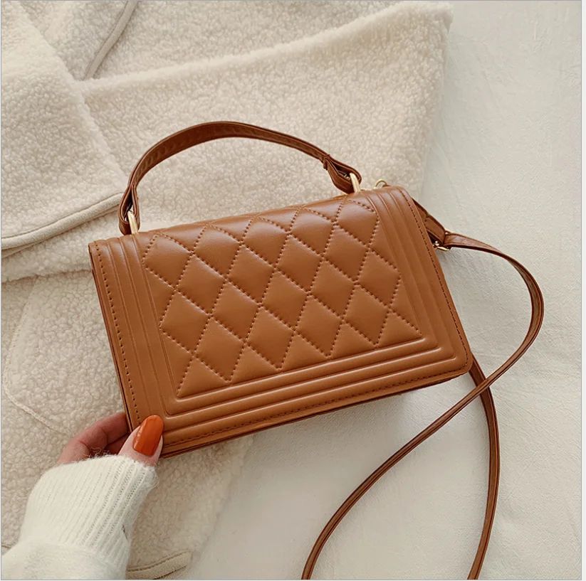 

Women New Fashion Lattice Pattern Flap Crossbody Handbags Vintage PU Leather Solid Color Ladies Casual Shoulder Messenger Bags