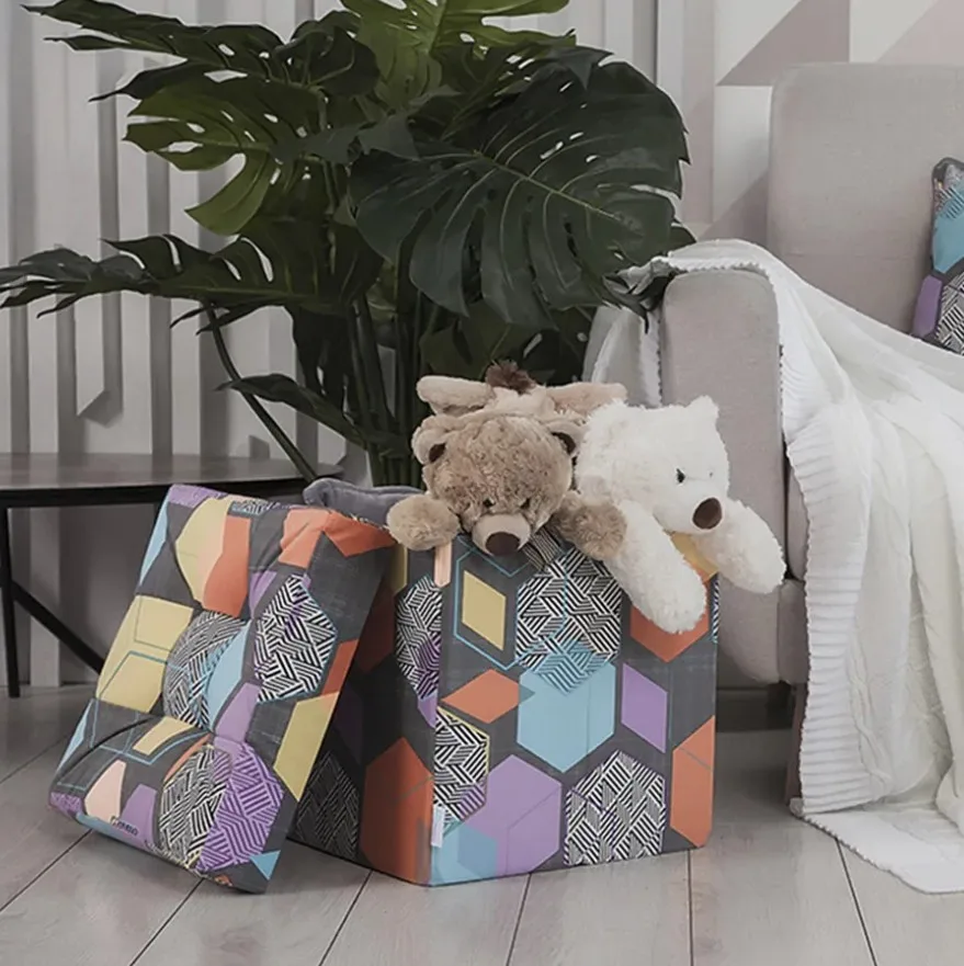 Табурет складной разноцветный 37x37x40 см с бархатной подушкой | Мебель