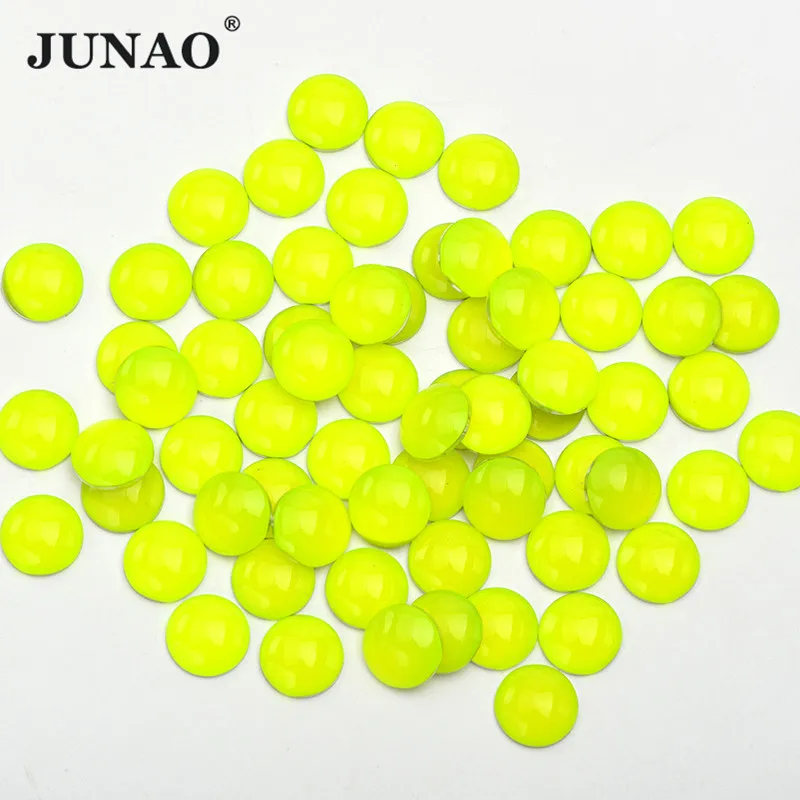 

JUNAO 4mm 12mm Neon Yellow Color Resin Flatback Rhinestone Round Strass Gems Non Hotfix Crystal Applique For Decoration Crafts