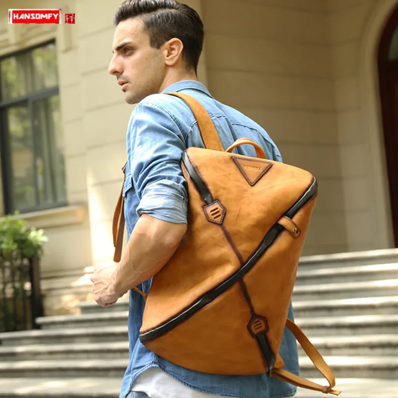 

New Vintage Leather Men's Backpack Men Laptop Bag Casual Computer Bag School Bags Fashion Large Capacity Travel Male Cow Leather