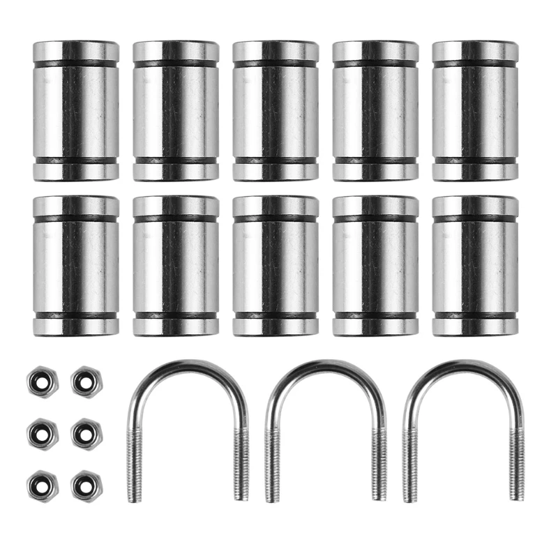 

10Pcs LM8UU Linear Ball Bearings,24mm Length with Double Side Rubber Seal,3pcs Stainless Steel U-bolts for Prusa I3