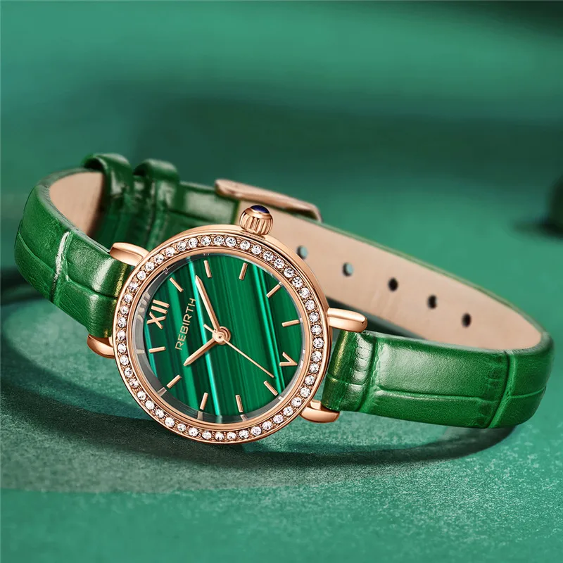 Часы женские водонепроницаемые с кожаным ремешком зеленые | Наручные часы