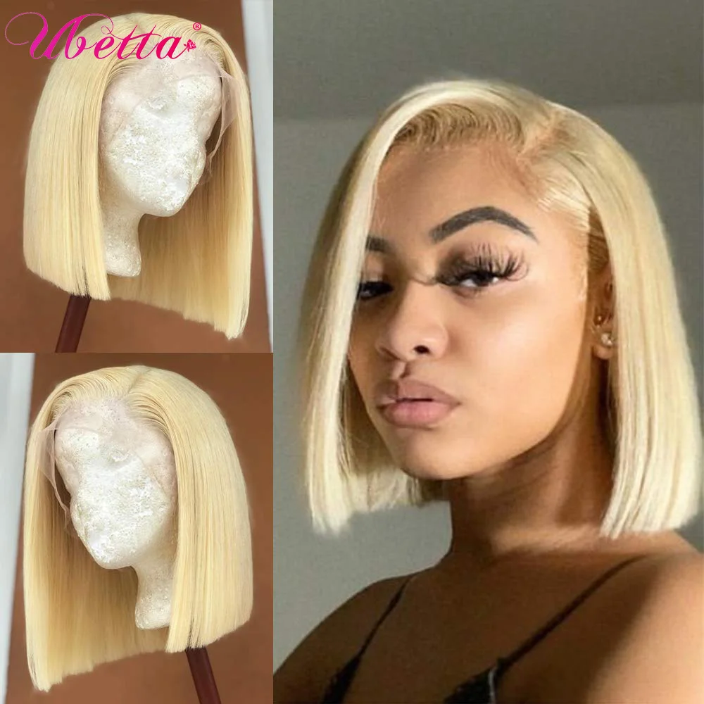 613 Blonde Bob Wig Short Straight Human Hair Wigs For Women T Part Lace Front Hair Wig Pre Plucked 180% Density For Black Women
