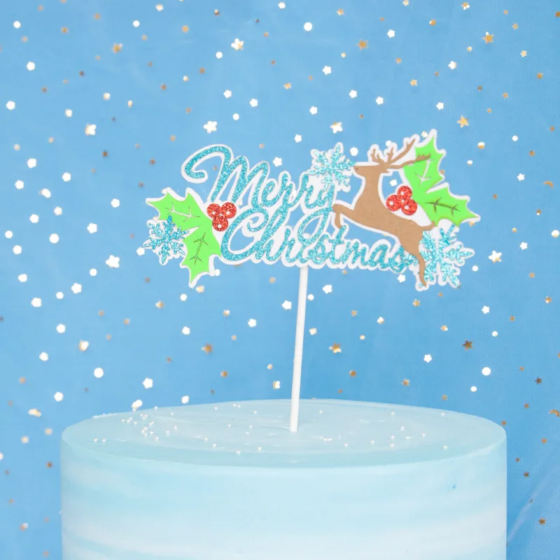 

Топпер для торта merry Рождественский капкейк, украшение для торта с изображением лося, деда мороза, флага, золото, черный, красный, детский под...