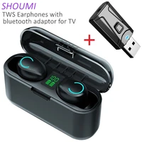 tws earbuds wireless stereo waterproof cvc noise reduction headsets with mic charge bin bluetooth adaptor earphone for tv phone