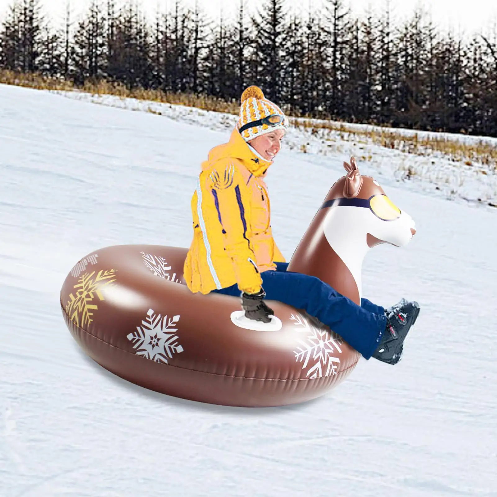 

Husky Shaped Snow Sledding Tube Inflatable Sled with Handles for Kids Adult