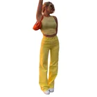 Джинсы-Багги женские хлопковые прямые с широкими штанинами, с завышенной талией, однотонные, голубые, оранжевые, желтые, Y2K, лето 2021