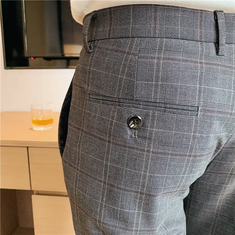 

2021 New Boutique Fashion Houndstooth Men's Casual Business Suit Pants Wedding Dress Show Slim Men's Plaid Trousers
