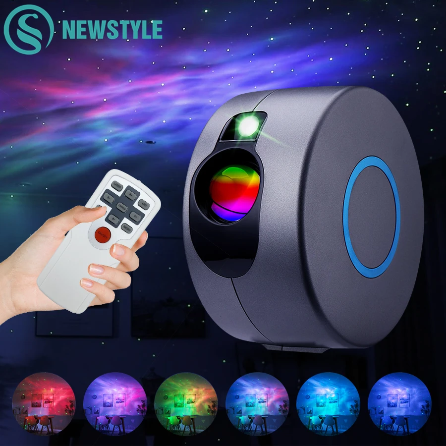 Laser Galaxy Starry Sky Projector Rotating Water Waving Night Light Led Colorful Nebula Cloud Lamp Atmospher Bedroom Beside Lamp
