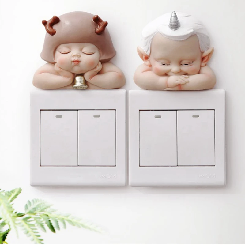 Resin Cute Cartoon Room Decor 3D Switch Light Outlet Sticker Wall Silicon Socket Cover Home Decoration Unicorn Parlor | Дом и сад