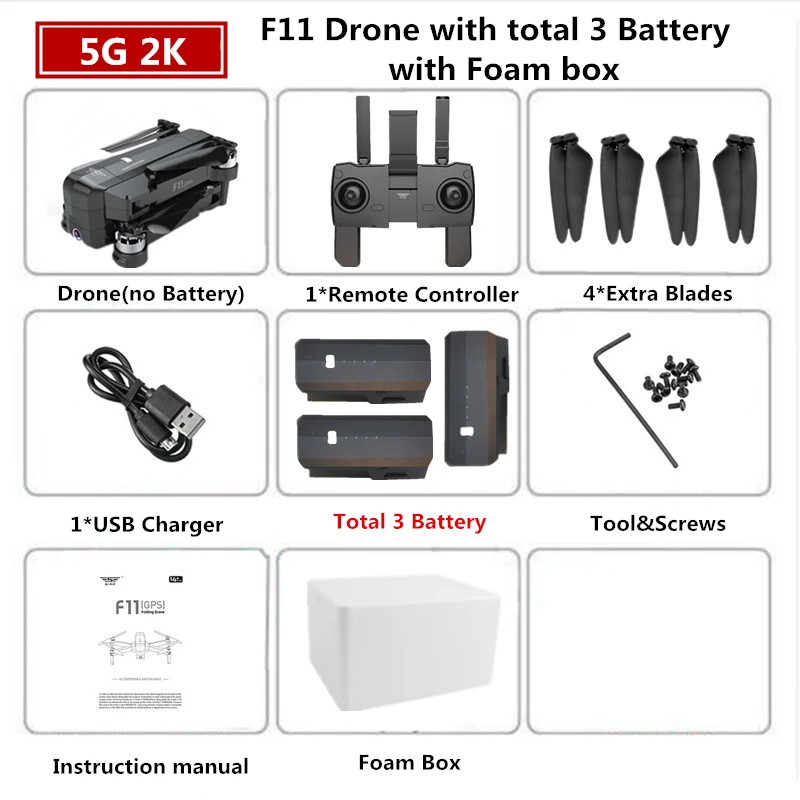 2K 3B Foam Box SJRC F11 PRO Дрон с GPS 2K Квадрокоптер с камерой бесщеточный Квадрокоптер 28 минут летающее время складной Дрон VS SG906 B4W - Цвет: 2K 3B Foam Box