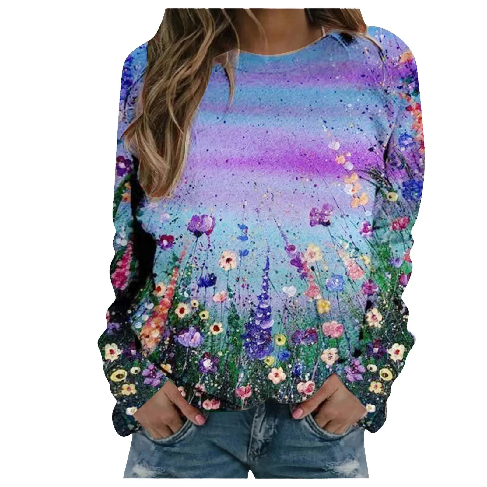 57# Plant Flowers Print Women Couple Mouse Sweatshirt Warm Tracksuit Sweatshirts Spring Fall Casual Jumper Oversized Pullover