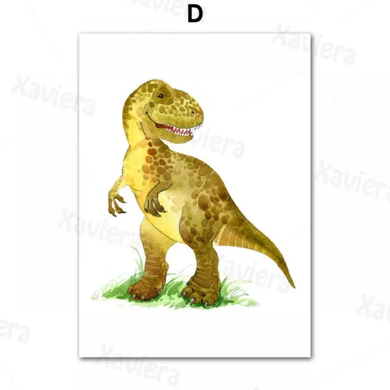 

Nursery Decorative Mural Comics Dinosaur Wall Art Canvas Painting Hand-Painted Animal Print Boy Room Interior Decoration Unframe