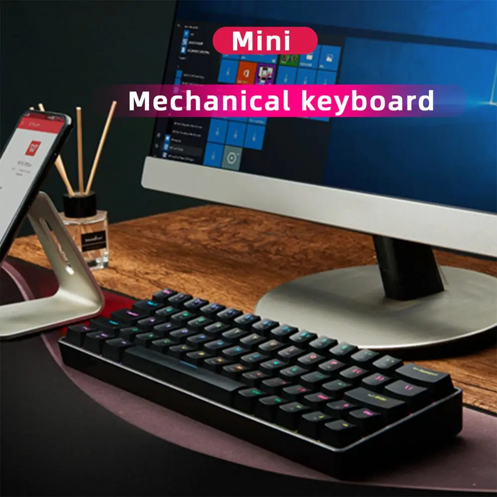 

Motospeed gaming keyboard mechanical Wired 60% Mini Backlit Red switch 61 Keycaps Russian For Desktop
